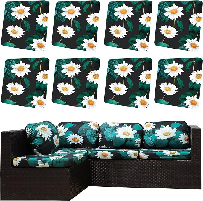 8Pcs Outdoor Cushion Covers, Elastic Patio Cushion Covers | Washable, by dreahoteztil