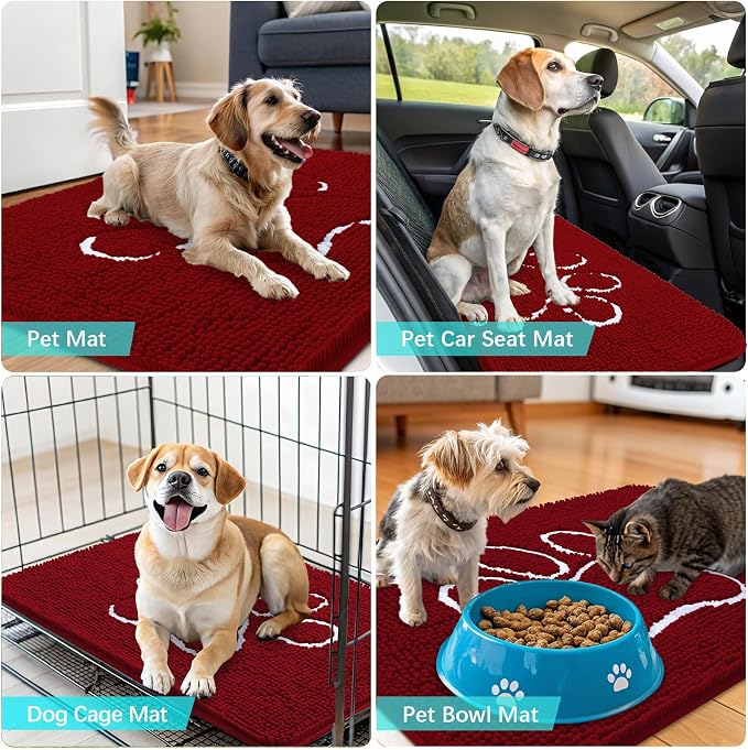 OLANLY Dog Door Mat for Muddy Paws 24x16, Paw Print Design Chenille Mud Mat | - Image 7
