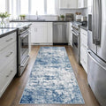 2.6x8 Washable Runner Rug：Modern Abstract Kitchen Soft Carpet Blue | by FXRHLP