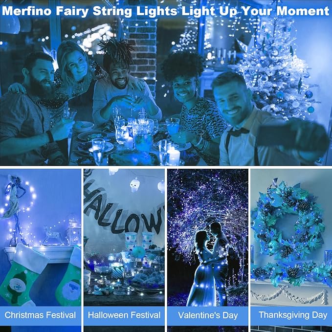 30 Pack Fairy Lights Battery Operated - 3 Speed Modes, 7Ft 20 LED String Twinkle Lights, Waterproof Copper Wire, Mini Firefly Light for Mason Jars Vases Christmas Decor, Blue
