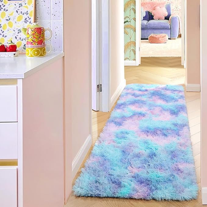 Adorable Rainbow Rugs for Bedroom Girls 2x4 Ft, Soft Purple Shag Tent Rugs | - Image 7