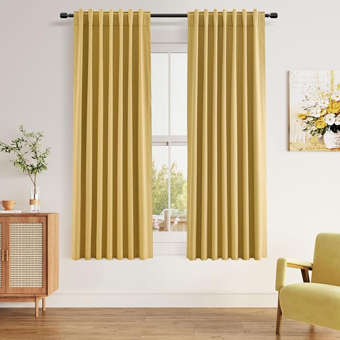 100% Blackout Curtains 63 Inch Length 2 Panels Set by Guken
