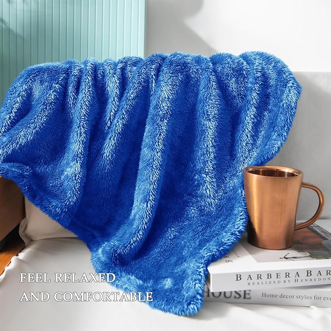 Exclusivo Mezcla Plush Fuzzy Fleece Bed Blanket King Size, Super Soft, Fluffy and Warm Blankets, Suitable for All Seasons (Cobalt Blue, 90x104 Inches)