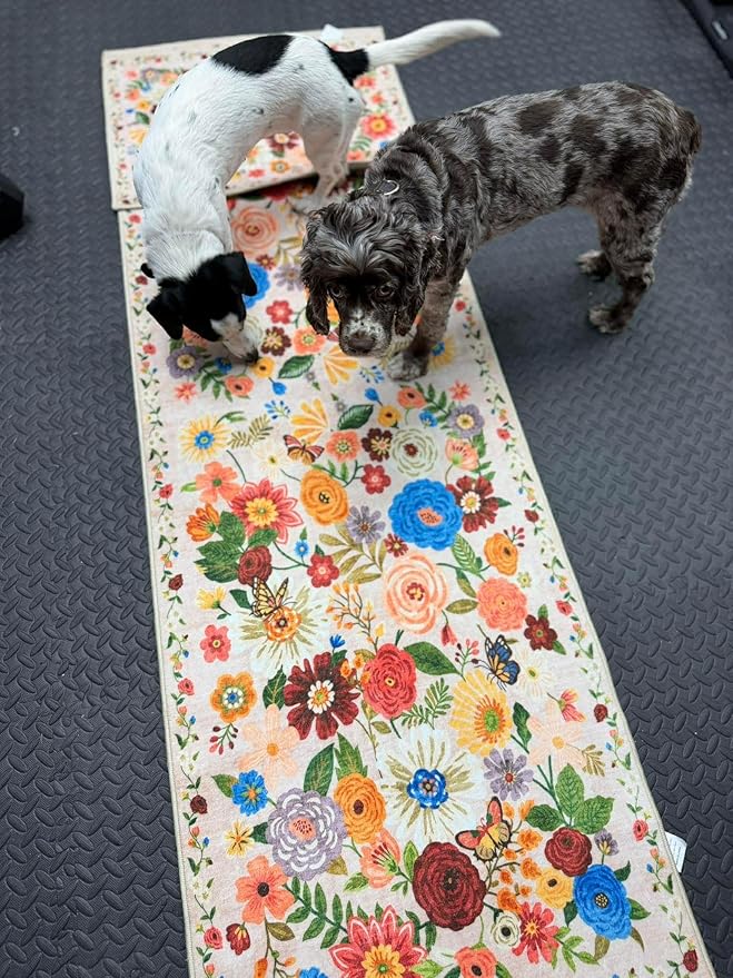 Beige Floral Hallway Runner Rug 2x6 - Image 2