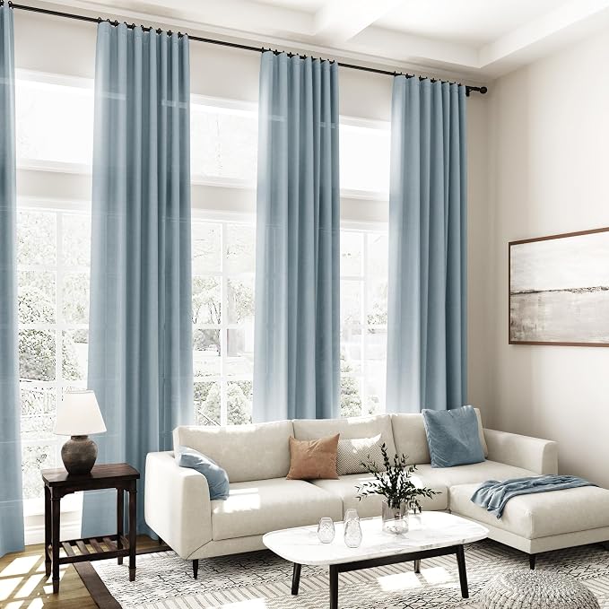 Light Blue Linen Curtains 108 Inches Long - Image 7