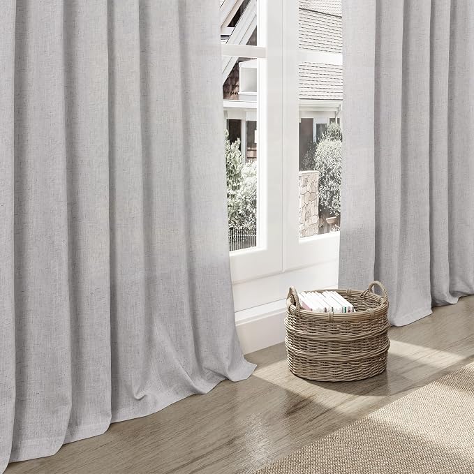 Grey Linen Semi Sheer Curtains 72 Inches Long 2 Panels Set - Image 6