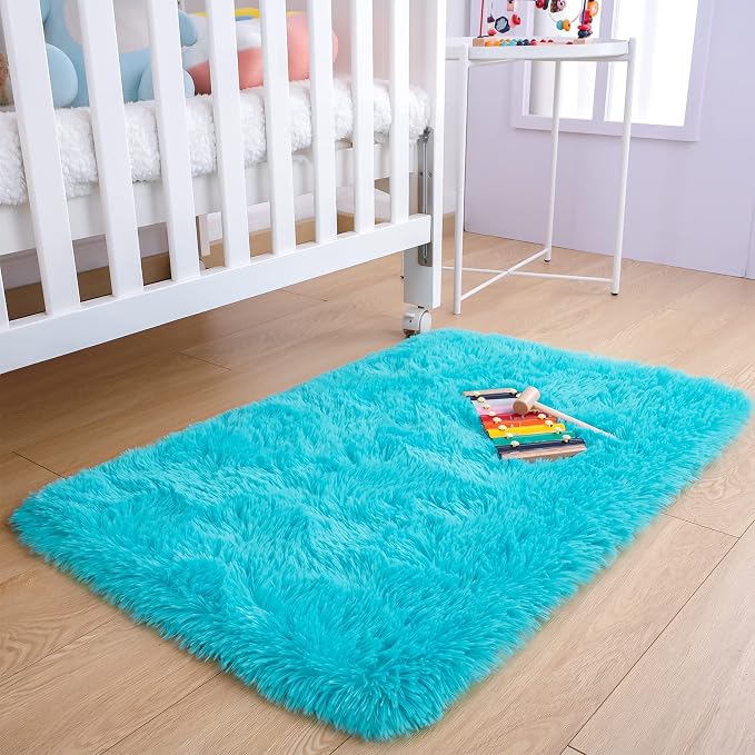 2x3 Blue Fluffy Soft Area Rug Non-Slip - Image 3