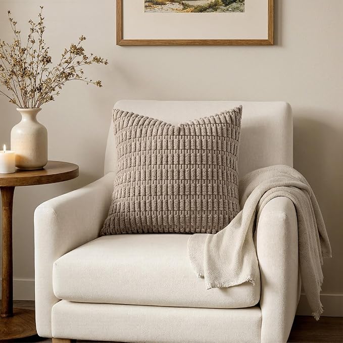 MIULEE Euro Sham Corduroy Decorative Throw Pillow Covers 22x22 Light Brown | - Image 4