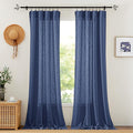 RYB HOME Sheer Curtains for Bedroom - Linen Textured Semi Sheer Curtains for Living Room Boys Nursery Patio Sliding Glass Door Sunlight Filtering, Wide 52 inch x Long 90 inch per Panel, 1 Pair