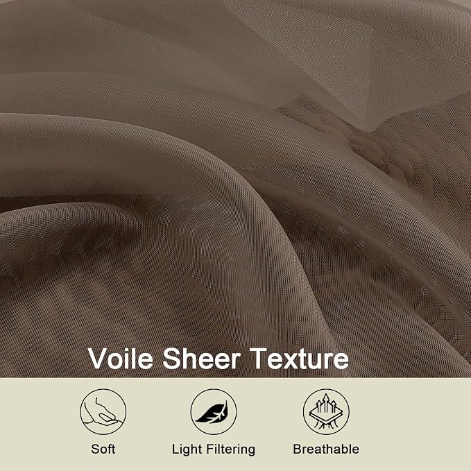 Kitchen Curtains 24 Inch Length Tier 2 Pieces, Chocolate Sheer Curtain Solid - Image 3