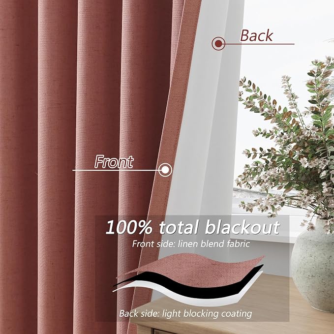 100% Blackout Curtains 96 Inch Length 2 Panels Set - Image 4