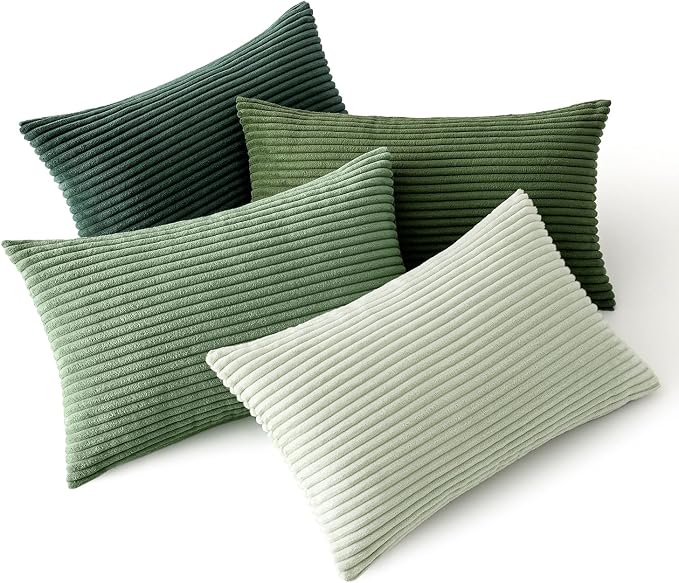 MIULEE Soft Corduroy Decorative Lumbar Pillow Covers Forest Green 12x20 | Set by MIULEE