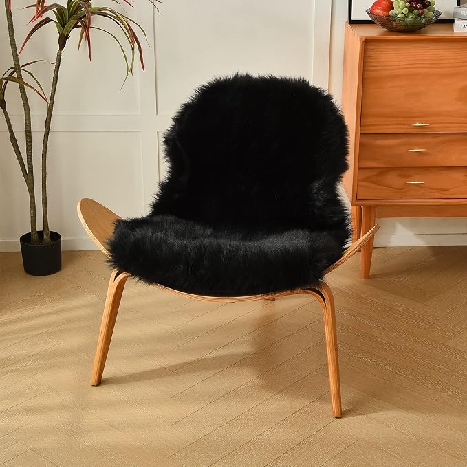 duduta Black Faux Fur Rug 2x3 ft, Small Fluffy Bedside Rug Seat Covers | Shag - Image 3
