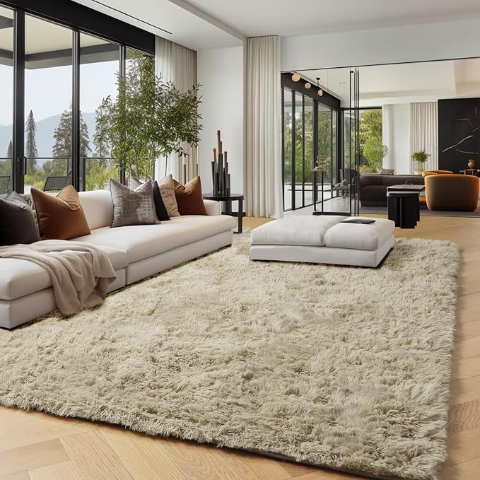 Fluffy Large Living Room 5x7 Area Rugs, Fuzzy Shaggy Rug Plush Beige Carpets | - Image 4
