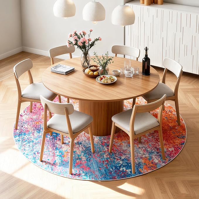 Rugflix Round Area Rugs 4Ft for Living Room, Washable Colorful Circle Rug | - Image 2