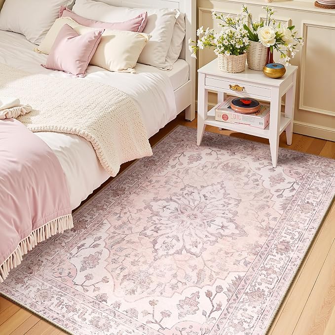 RELEANY Washable Area Rug, Water Repellent, Pet Friendly, Vintage Floral Boho by RELEANY