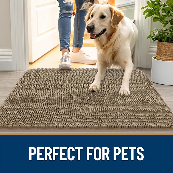 OLANLY Dog Door Mat for Muddy Paws 70x32, Super Absorbent Chenille Mud Mat | Tan - Image 6