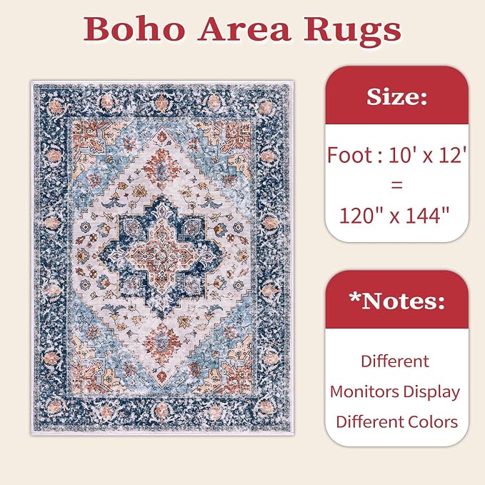 SERISSA 10x12 Washable Non Slip Boho Area Rug - Image 6