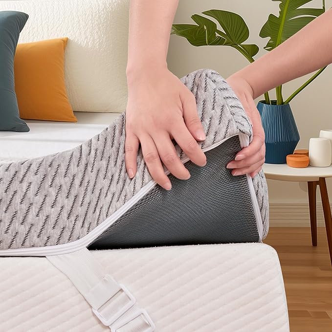 Subrtex Cover for Mattress Topper King Size 2 Inch (Only Cover) Mattress Topper Protector Bedding Removable Encasement with Zipper Closure