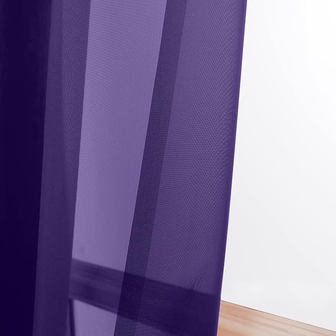 Purple Sheer Curtains 63 inch Length 2 Panels Set, Rod Pocket Voile Fimly Sheer - Image 5