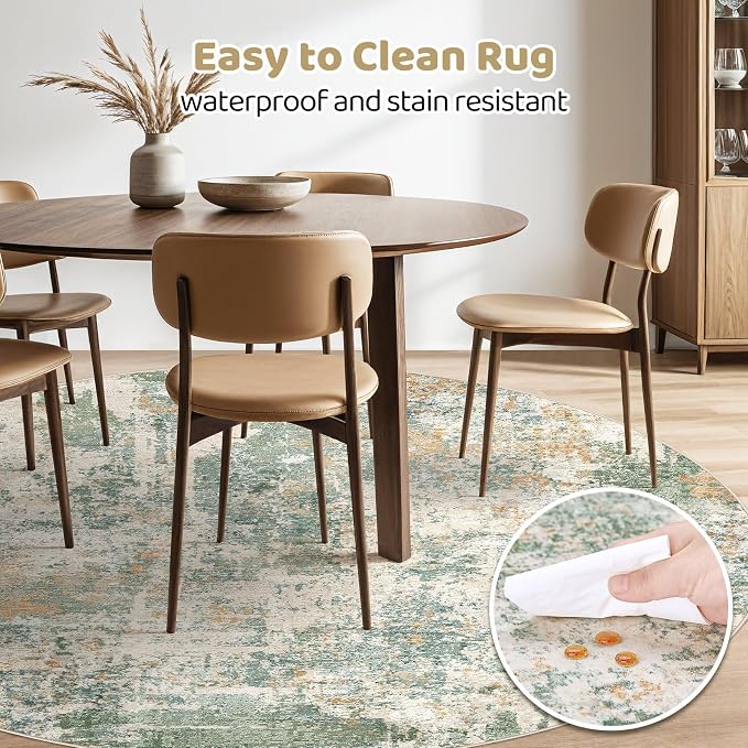 LOONGRUG Round Rug 8x8 Washable Large Neutral Modern Circle Rugs Green | - Image 5