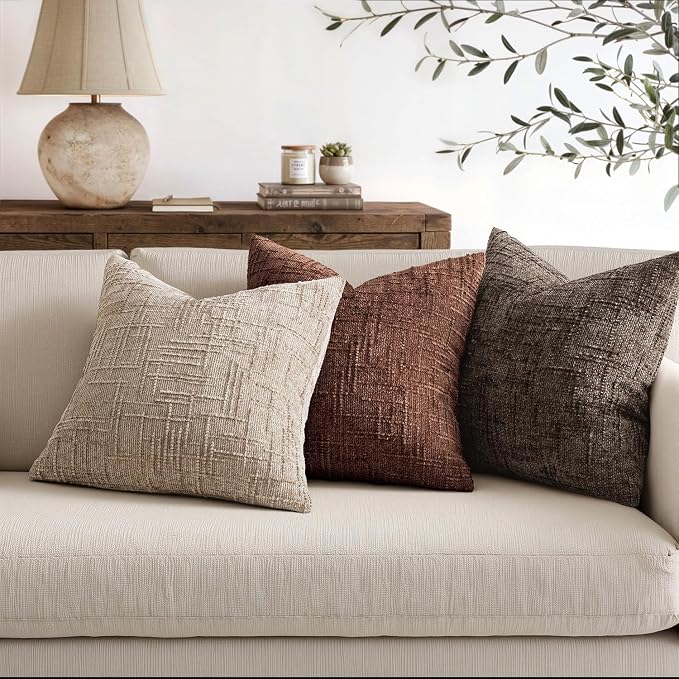 MIULEE Chenille Textured Throw Pillow Covers Terracotta 20x20 Set of 2 | Slubby - Image 5