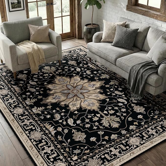 RELEANY Washable Area Rug, Water Repellent, Pet Friendly, Vintage Floral Boho by RELEANY