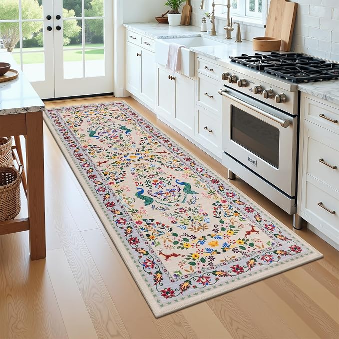 HEBE Hallway Runner Rug 2'x8', Washable Non Slip Kitchen Rug Runner | Soft Boho - Image 9