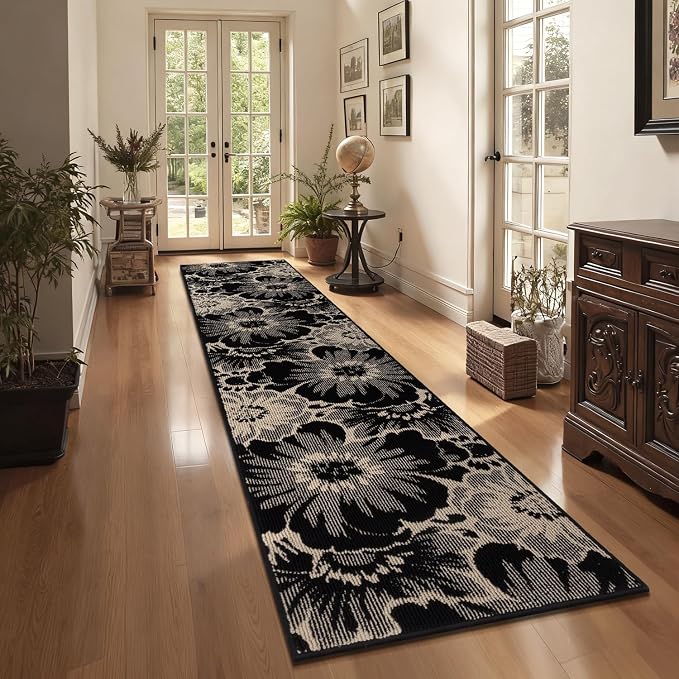 Findosom Hallway Runner Rug 2x12, Non Slip High-Low Textured Floral Washable - Image 2