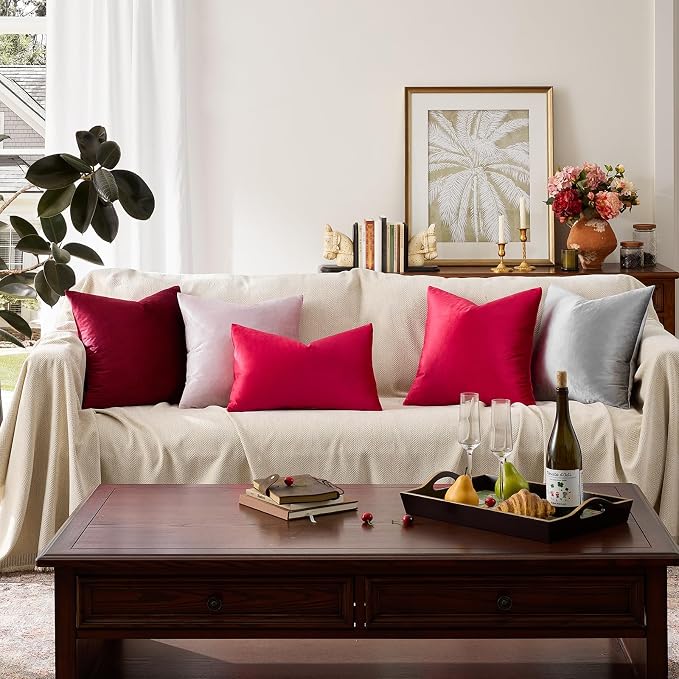 GIGIZAZA Red Velvet Pillow Covers 24x24 Decorative Pillows Pack of 2 | Throw - Image 7