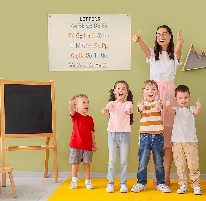 Classroom Decoration-Homeschool Decor-Educational Flag Decor Gift for Kids Toddler Baby Boys Girls Newborn Toddler - Banner Wall Sign Gifts for Playroom Nursery Baby Room Bedroom Front Door-letters