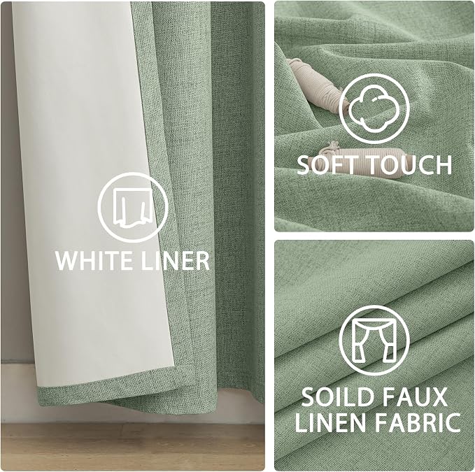 Yakamok 96 Inch Light Sage Green Linen Texture Curtains - Image 6