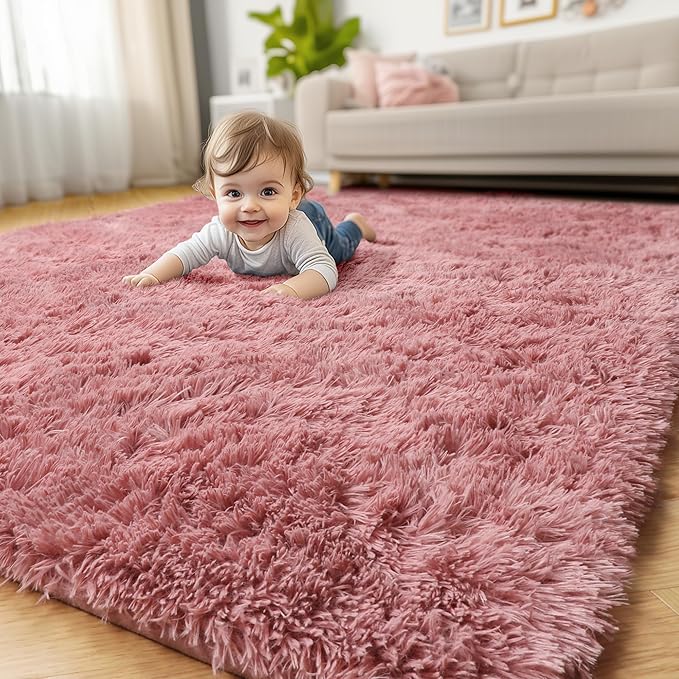 Amdrebio Blush Pink Shaggy Small Area Rug 3x5 - Image 7