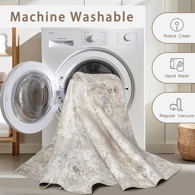 Beige Grey Washable Rugs 4x6 Area Rugs - Image 3