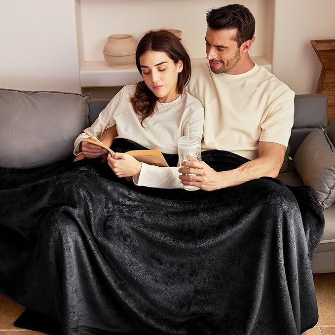 Exclusivo Mezcla Fleece Blanket Twin Size for Bed, Super Soft and Warm, All Season Use, Cozy, Plush, Lightweight, 90x66 Inches, Black