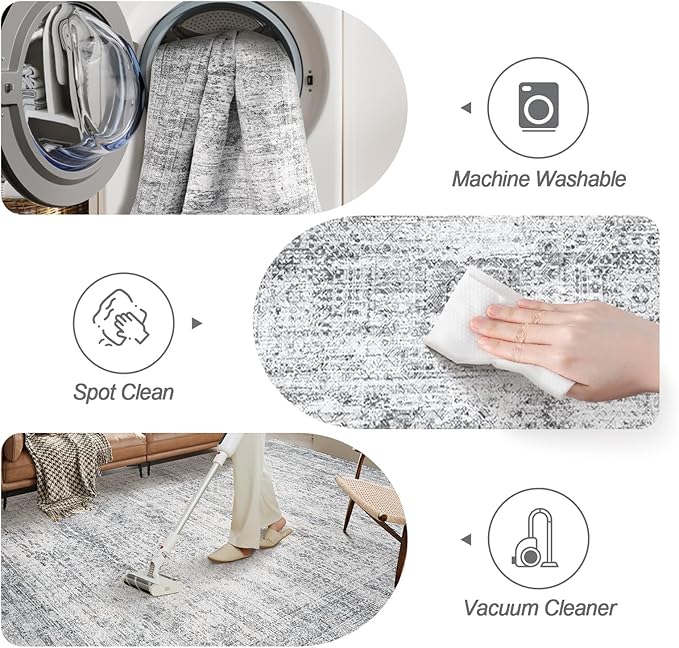 Soalmost 6x6 Grey Round Rug 6ft Circle Living Room Area Rugs Non-Slip | - Image 5