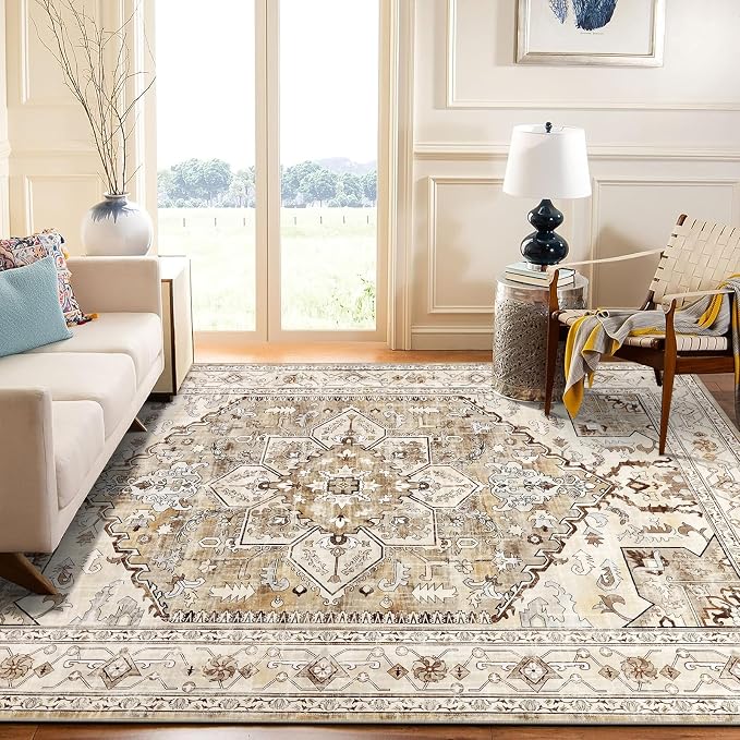 Yamaziot Area Rug 5x7, Non-Slip Washable Boho Vintage Living Room Bedroom Rug - Image 8