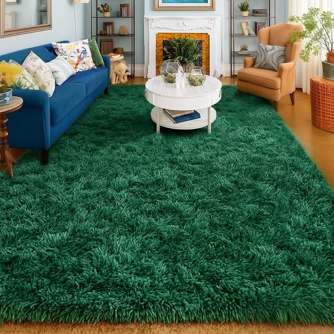 Amdrebio Dark Green Large Furry Rug 6x9 - Image 7