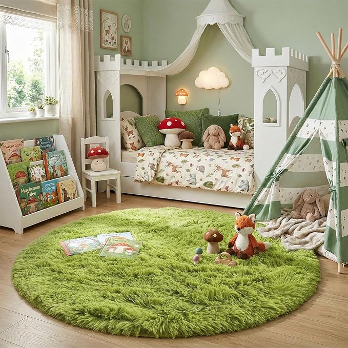 Amdrebio Grass Green Circle Round Fuzzy Area Rug 6Ft - Image 7