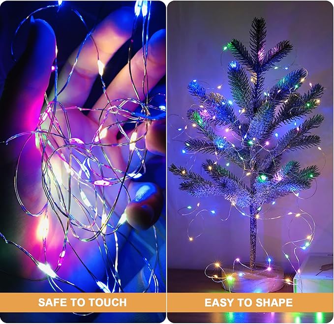 10 Pack Fairy Lights Battery Operated - 3 Speed Modes, 7Ft 20 LED String Twinkle Lights, Waterproof Copper Wire, Mini Firefly Light for Mason Jars Vases Christmas Decor, Multi-Colored