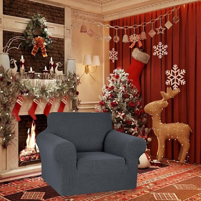 Stretch Chair Sofa Slipcover, Single Couch Cover, Charcoal | 1-Piece Washable - Image 2