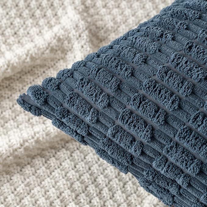 MIULEE Corduroy Decorative Throw Pillow Covers 18x18 Blue Pack of 2 | Soft Boho - Image 6