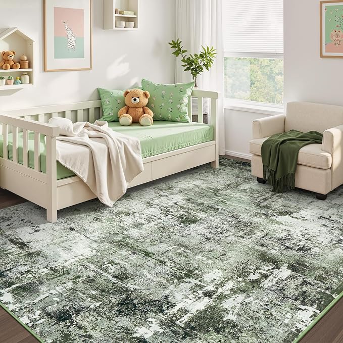 Rugflix 6x9 Area Rugs for Living Room, Washable Dark Green Large Rug | Machine - Image 8