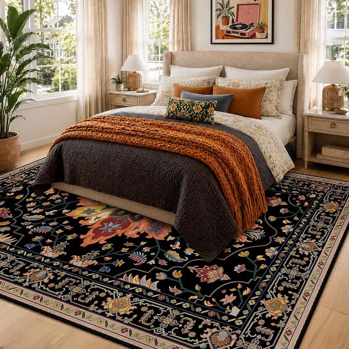 RELEANY Washable Area Rug, Water Repellent, Pet Friendly, Vintage Floral Boho - Image 3