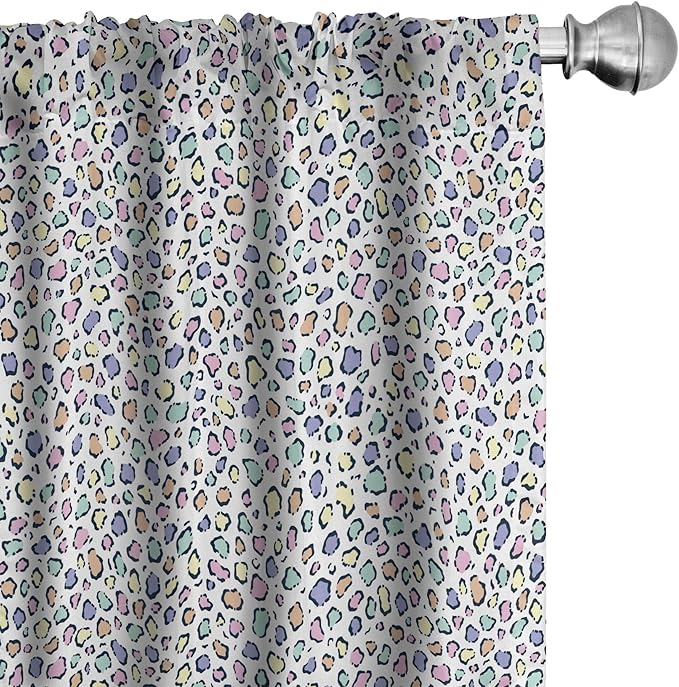 Ambesonne Leopard Print Curtains, Modernized Animal Skin Elements in Pastel Memphis Style Colors Pattern Print, Window Treatments 2 Panel Set for Living Room Bedroom, Pair of - 28" x 63", Grey Black