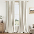 100% Blackout Linen Curtains for Bedroom 84 Inches Long Natural Cream Black Out by Guken