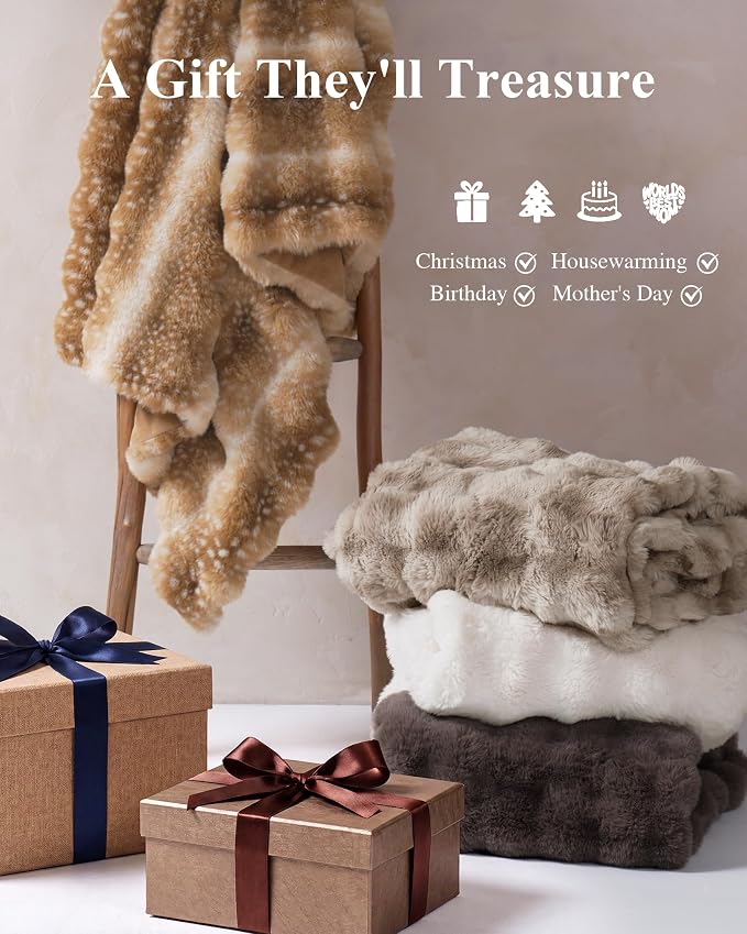 Ultra Soft Cozy Faux Fur Throw Blanket, Fuzzy Plush Thick Bubble Blanket - Image 7