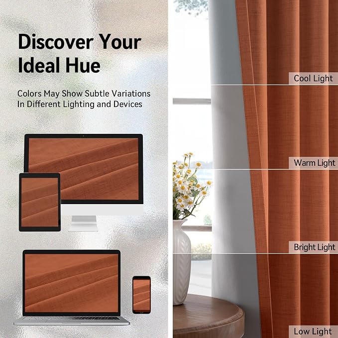 100% Blackout Linen Textured Curtains 72 Inch Long, Light Blocking, Thermal - Image 7