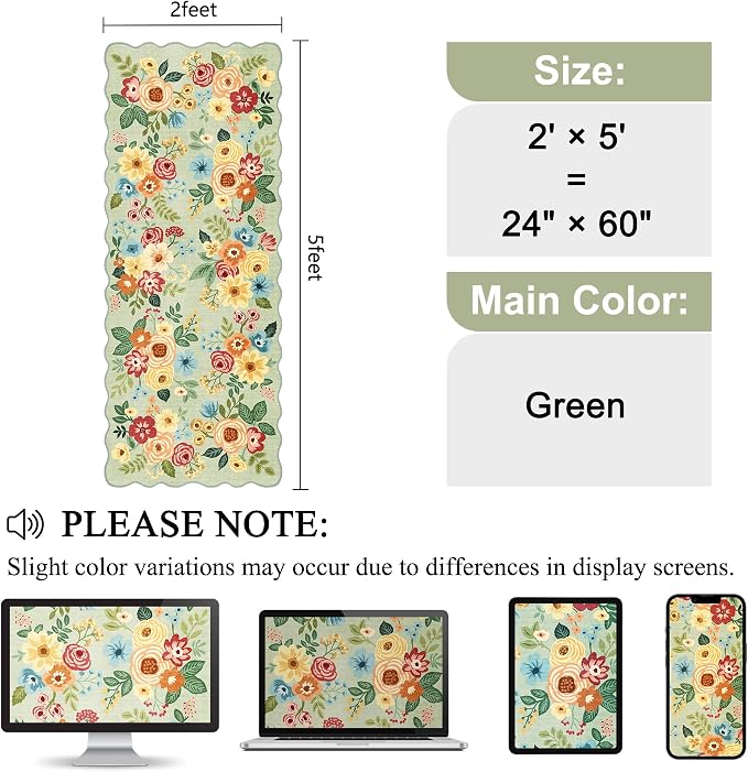 DUKINO 2x5 Washable Runner Rug, Floral Non Slip Rug - Image 2
