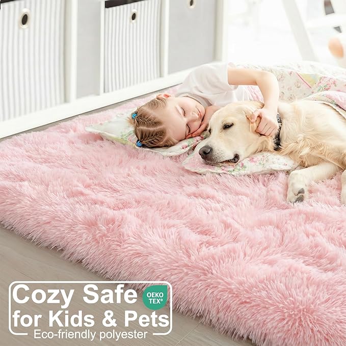 Amdrebio Pink Fuzzy Furry Kids Rug 5x8 - Image 5